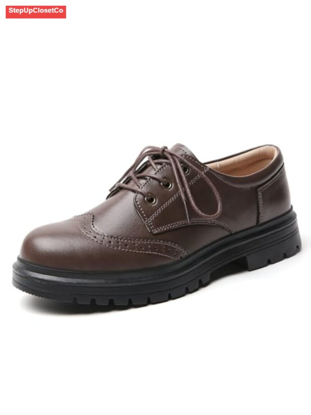 Women's Oxford Shoes Classic Brogue-Style Platform Casual Lace-Up Faux Leather